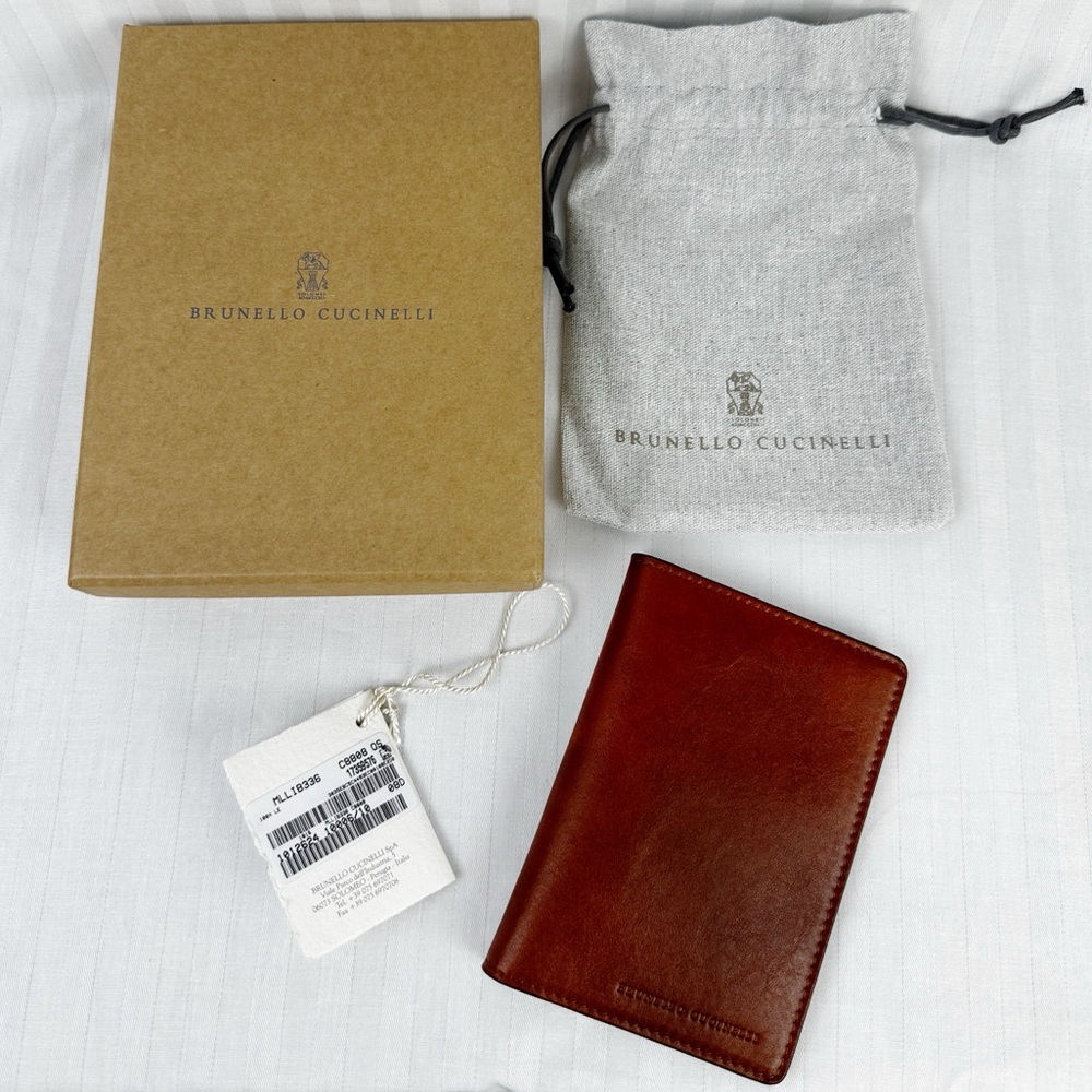 New! Brunello Cucinelli Leather Card Holder Wallet Brown Made in Italy NIB